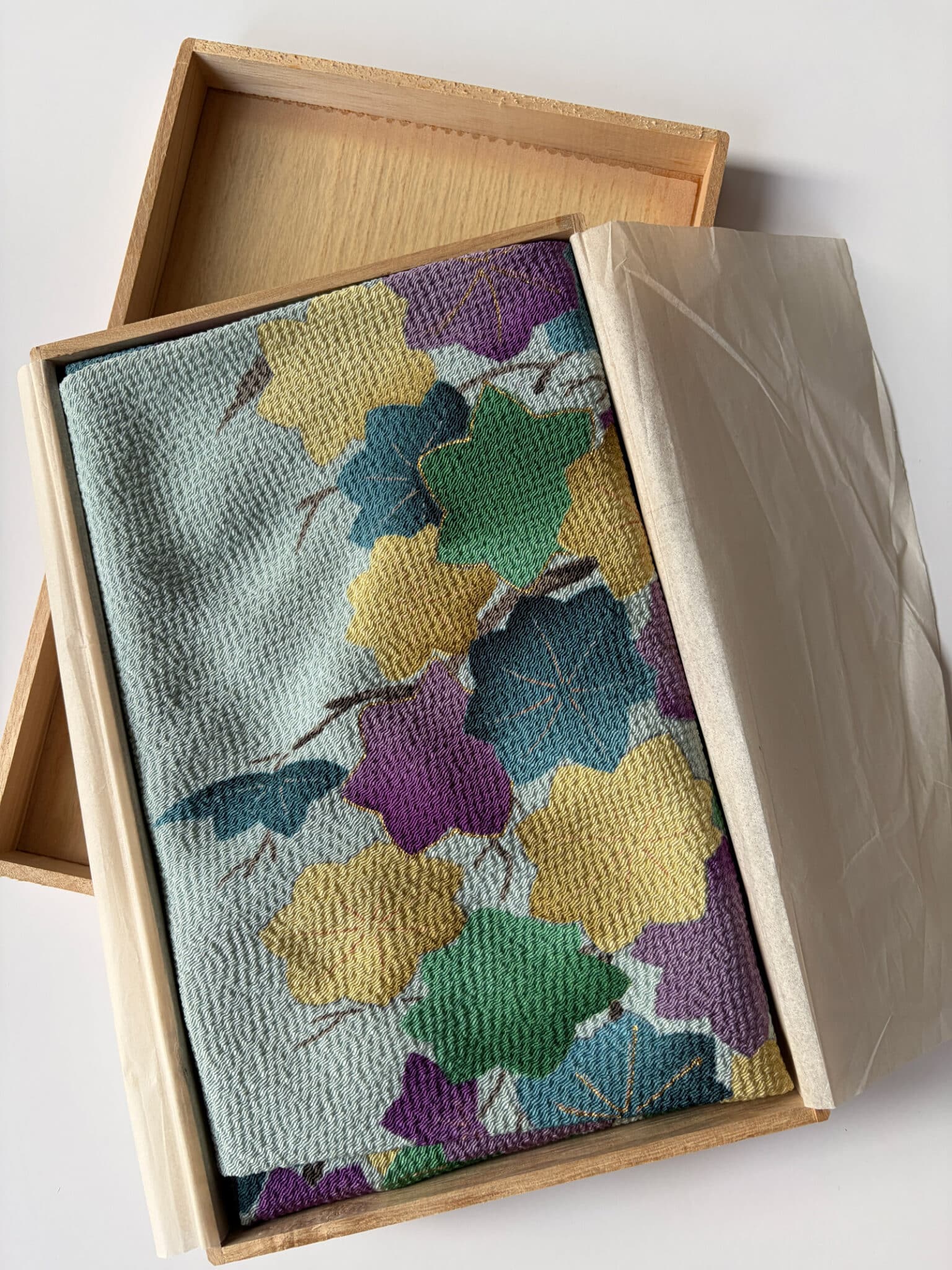Vintage Chirimen silk Furoshiki with Momiji mosaic