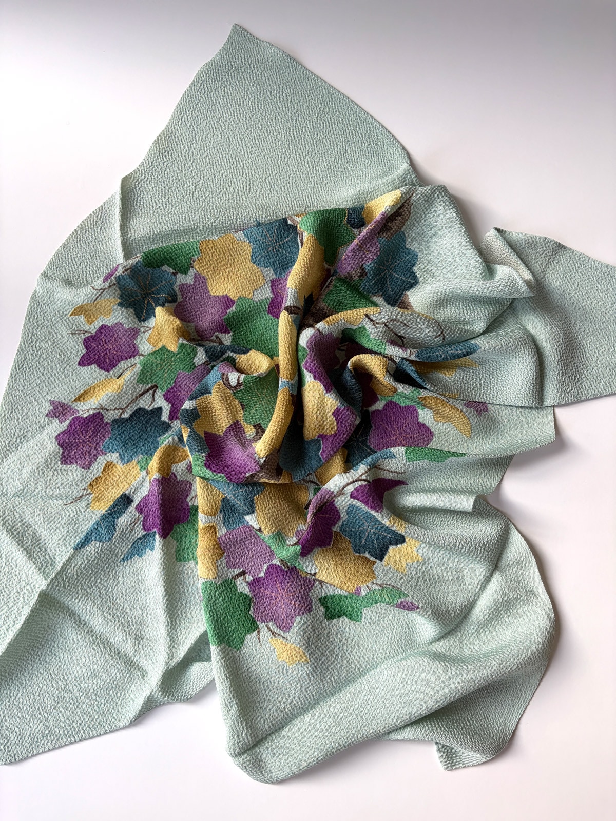 Vintage Chirimen silk Furoshiki with Momiji mosaic