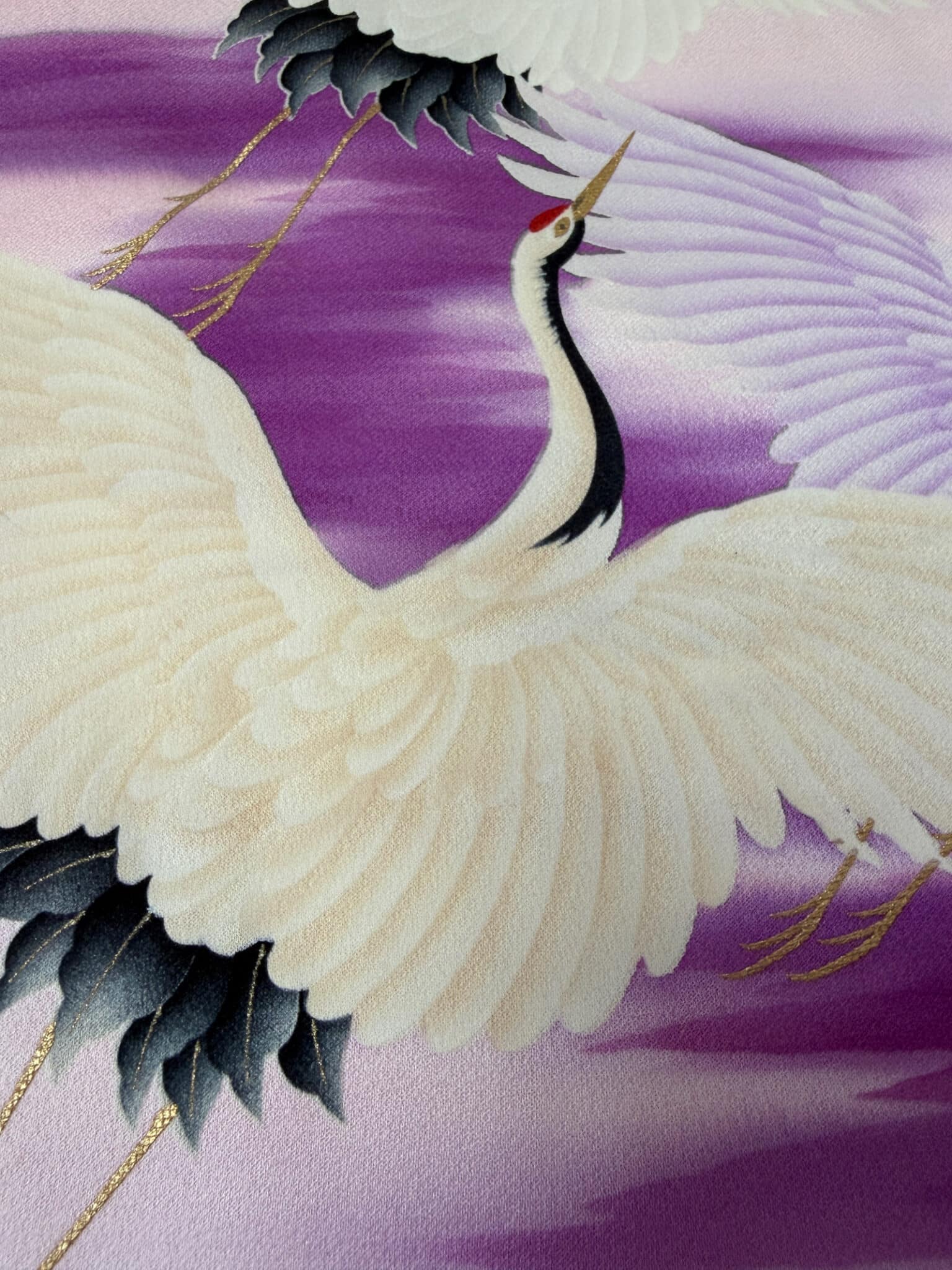 ASUKA – vintage silk Furisode Kimono with flying cranes