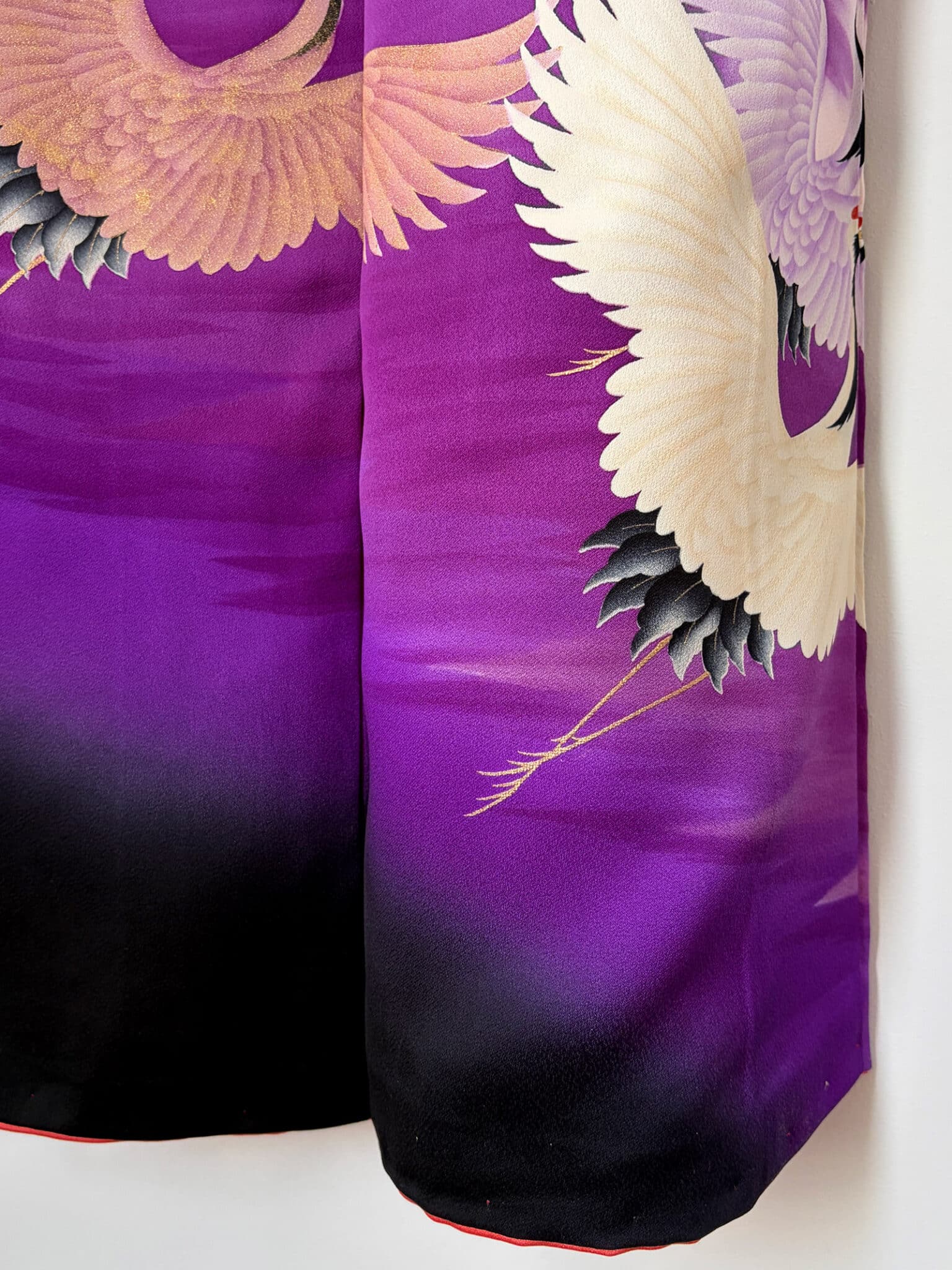 ASUKA - vintage silk Furisode Kimono with flying cranes natsukashii netherlandskimono