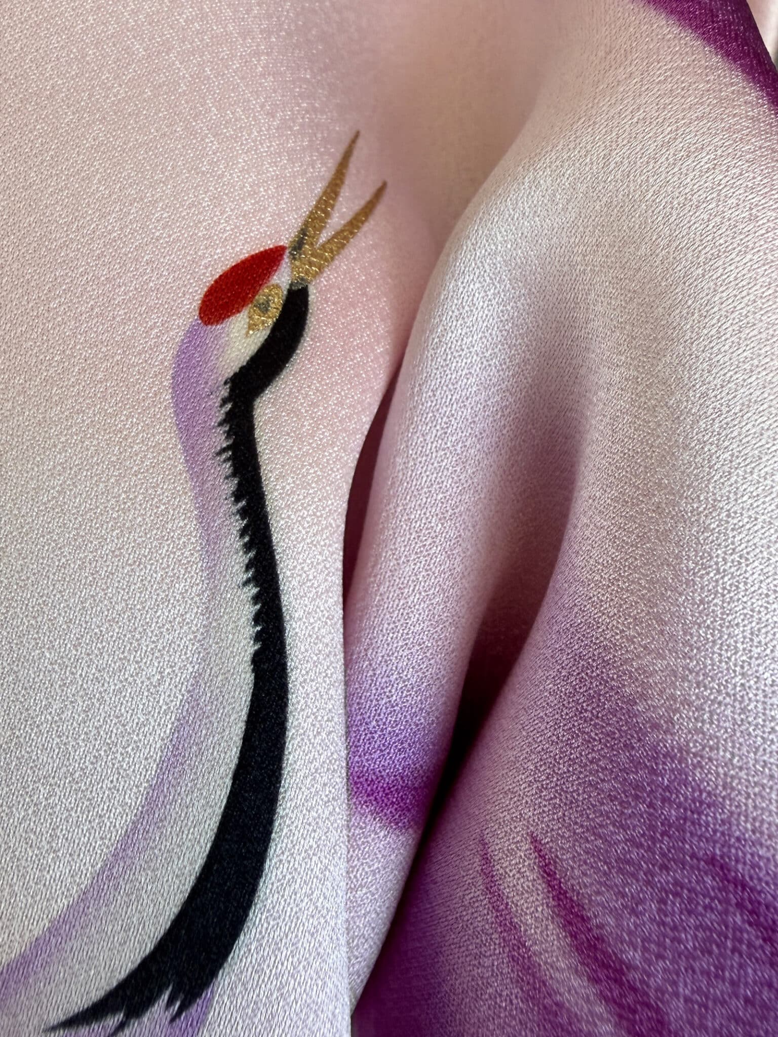 ASUKA - vintage silk Furisode Kimono with flying cranes natsukashii netherlandskimono