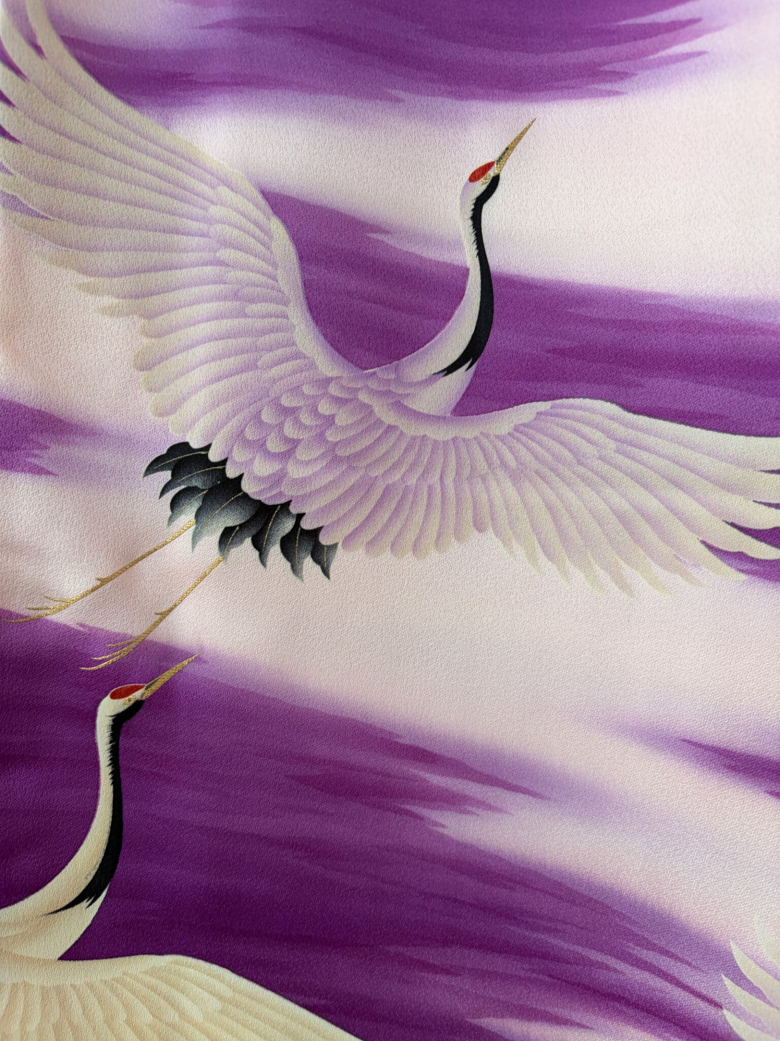 ASUKA - vintage silk Furisode Kimono with flying cranes natsukashii netherlandskimono